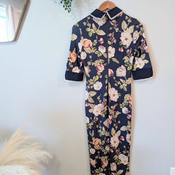 Alice + Olivia Floral Long Sleeve Dress - Navy and White - Picture 10 of 16